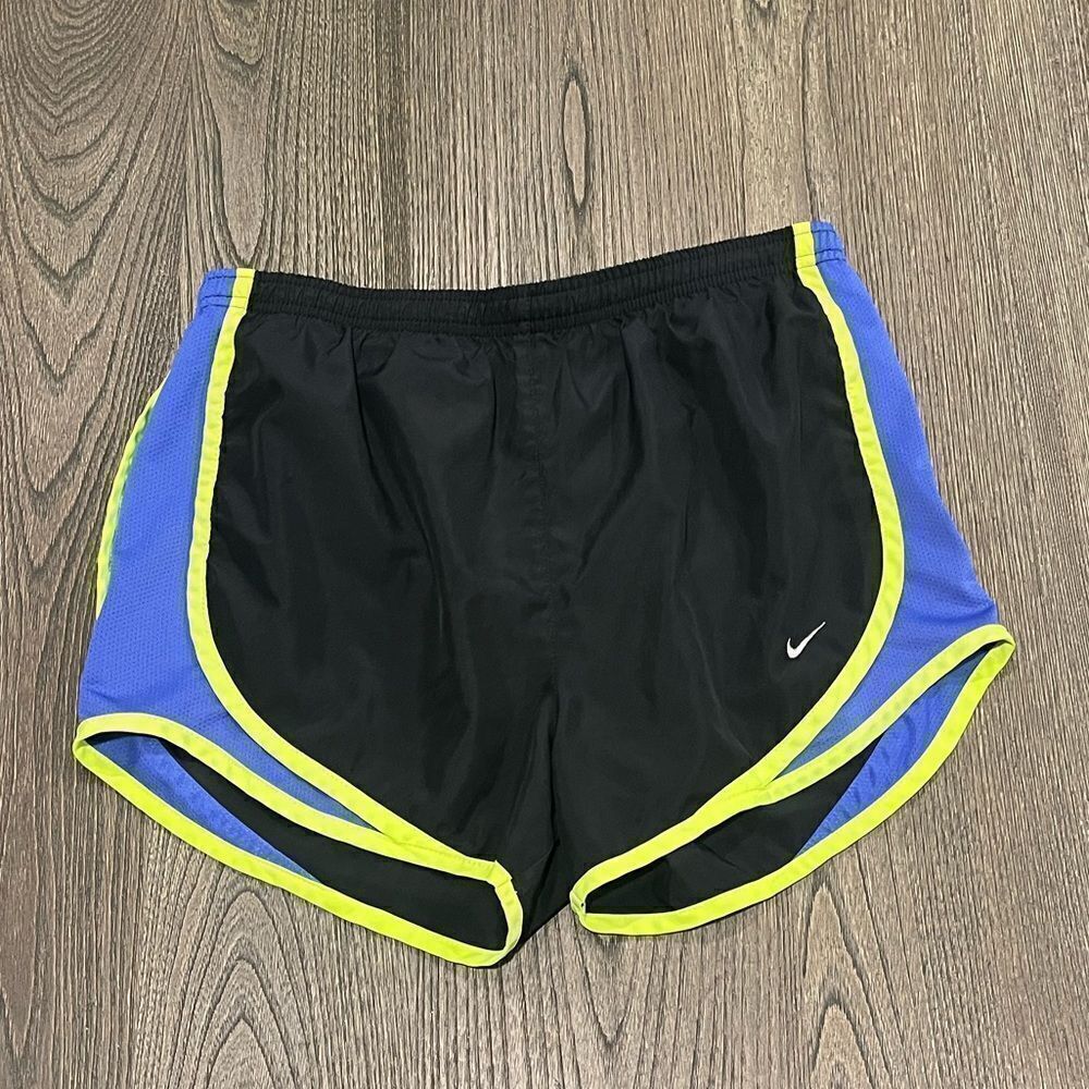 Nike Womens Black Blue Teal Elastic Waist Dri-FIT Track Shorts Size XS